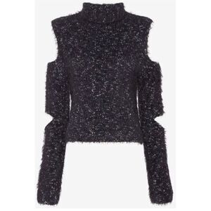 Jonathan Simkhai Women's Black Cold Shoulder Fuzzy Turtleneck Sweater L